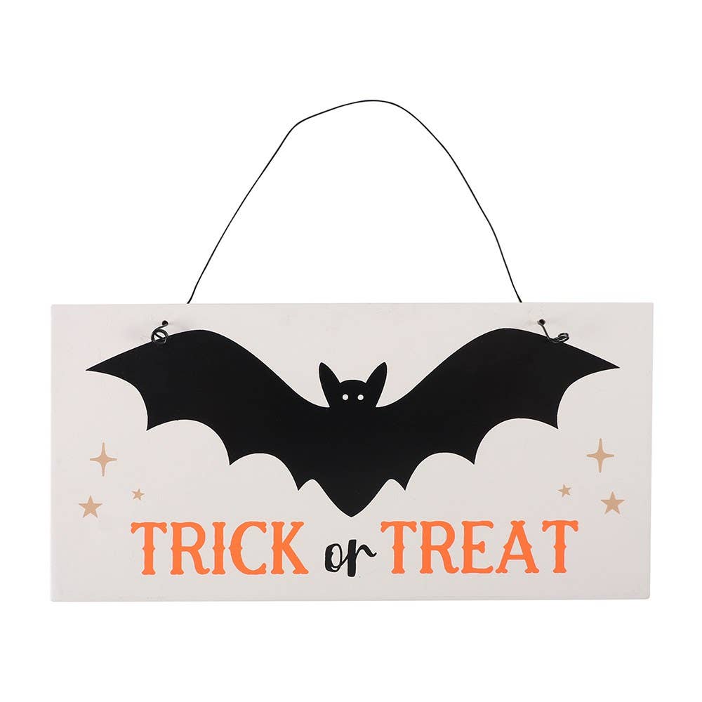 Panneau d'Halloween à suspendre avec une chauve-souris « Trick or Treat »