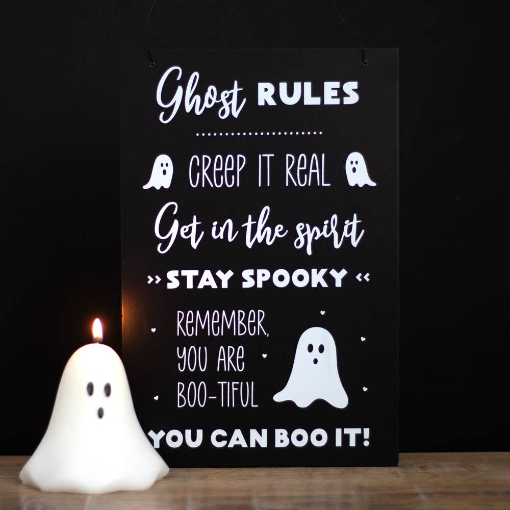 Ghost Rules Hangend Halloweenbord