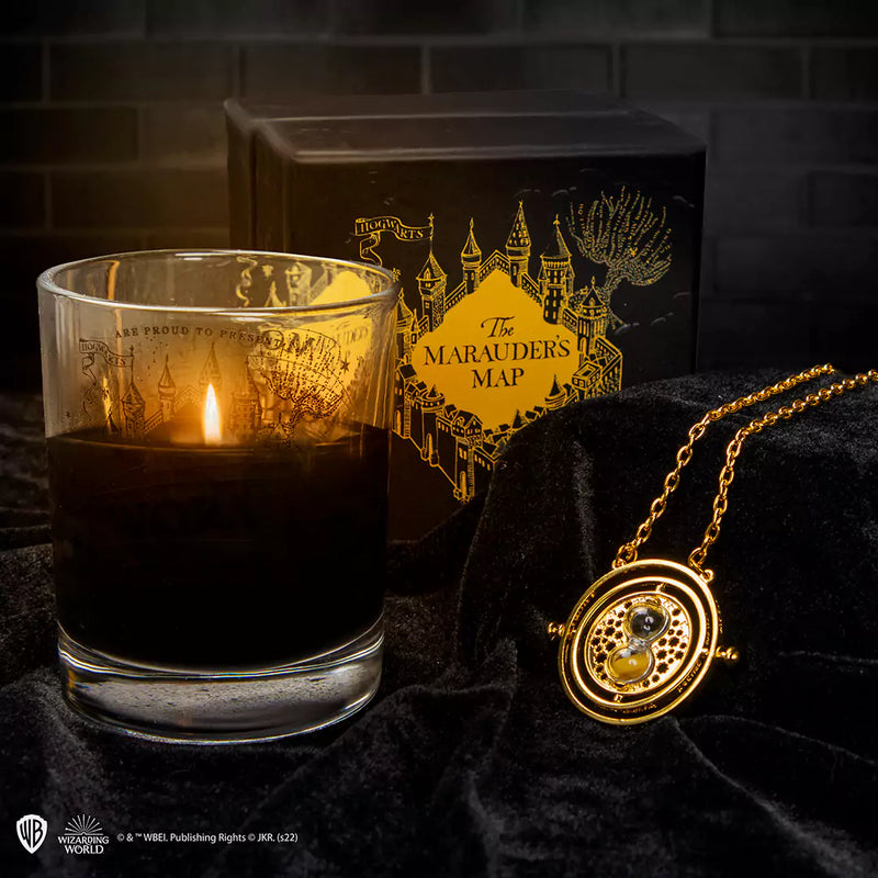 Harry Potter Marauder’s Map candle with Time turner necklace