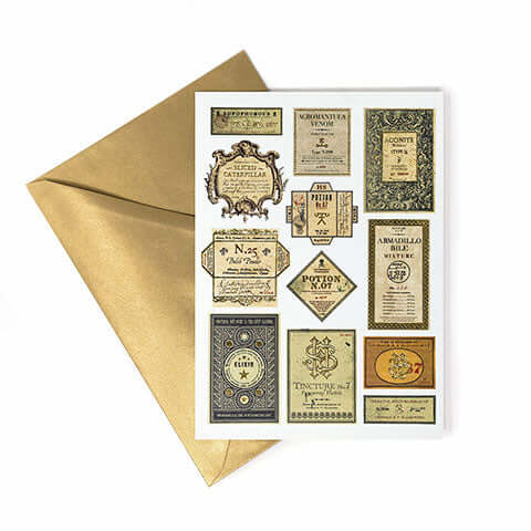 Professor Slughorn's Potion Labels Foiled Notecard - Olleke | Disney and Harry Potter Merchandise shop