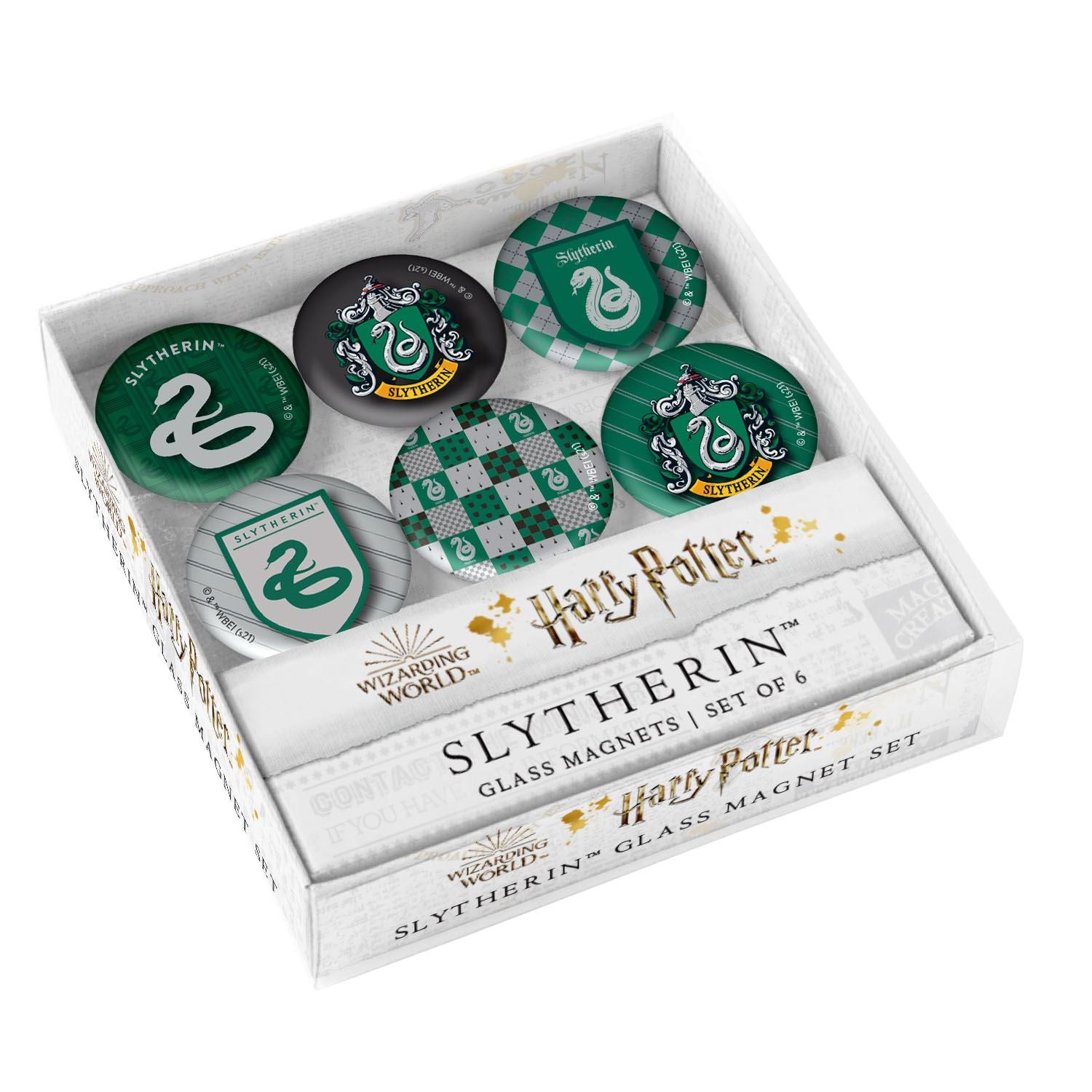 Harry Potter: Slytherin Glass Magnet Set - Olleke Wizarding Shop Amsterdam Brugge London