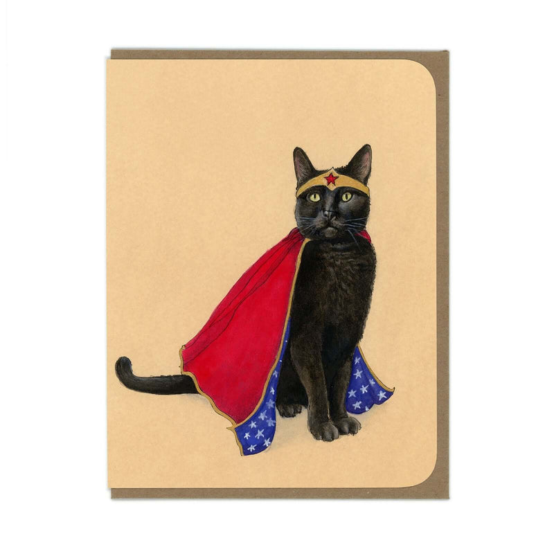 Cat Super Hero Wonder Kitty Greeting Card - Olleke Wizarding Shop Brugge London Maastricht