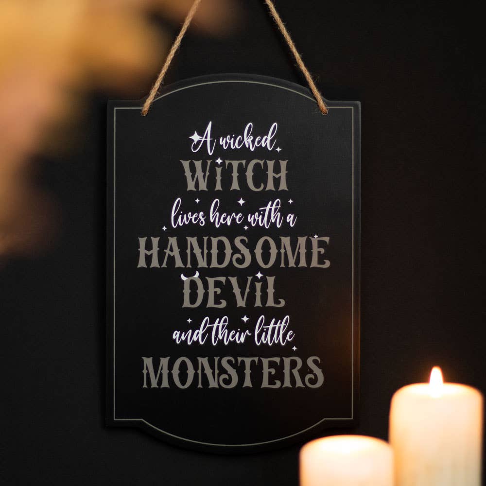 Wicked Witch Family Hanging Halloween Sign