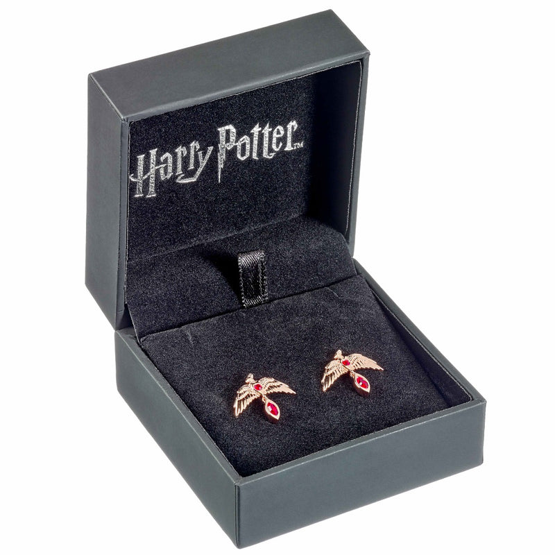 Harry Potter Sterling Silver Rose Gold Plated Fawkes Earrings with Crystals