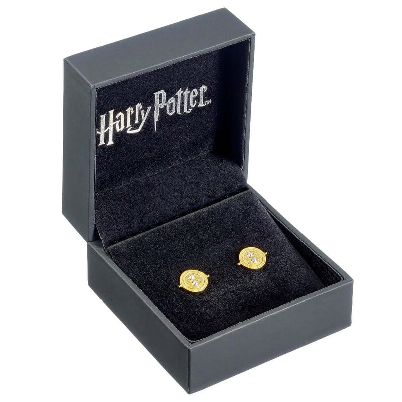 Harry Potter Time Turner Sterling Silver, Gold Plated Stud Earrings with Crystals - Olleke Wizarding Shop Brugge London Maastricht