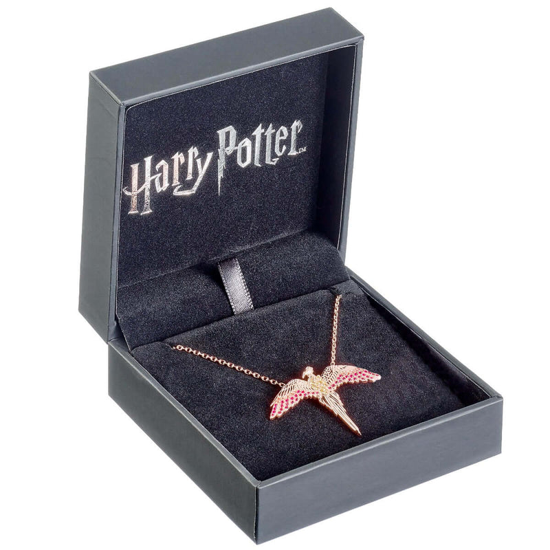 Harry Potter Sterling Silver Rose Gold Plated Fawkes Necklace Embellished with Crystals - Olleke Wizarding Shop Brugge London Maastricht