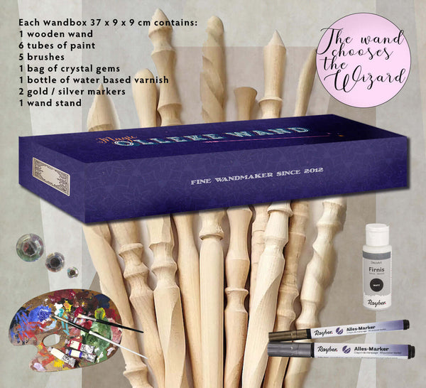 Olleke Magic Wooden Wand DIY kit with stand - Olleke Wizarding Shop Amsterdam Brugge London Maastricht