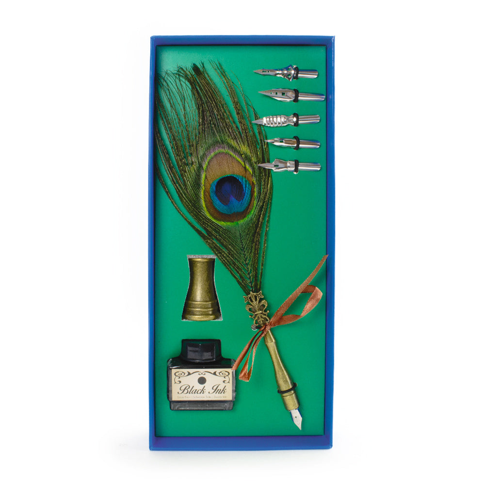 Calligraphy set Peacock feather pen