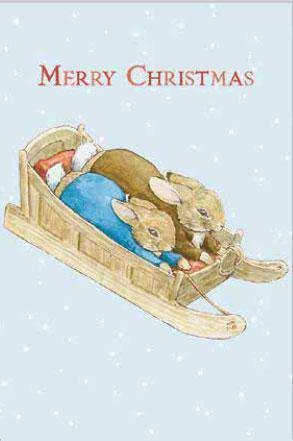 Peter Rabbit Card: Peter and Benjamin Sledging Merry Christmas - Olleke | Disney and Harry Potter Merchandise shop