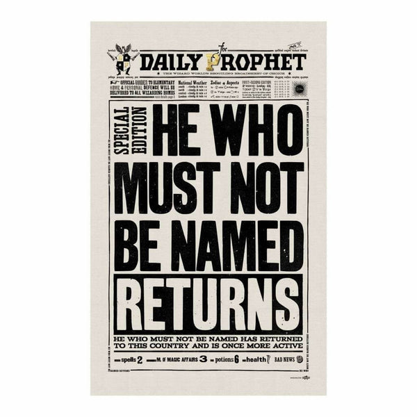 The Daily Prophet He Who Must Not Be Named Returns Tea Towel - Olleke | Disney and Harry Potter Merchandise shop