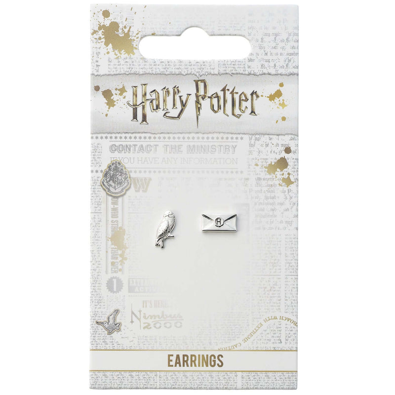 Harry Potter Hedwig & Letter Silver Plated Stud Earrings - Olleke Wizarding Shop Brugge London Maastricht